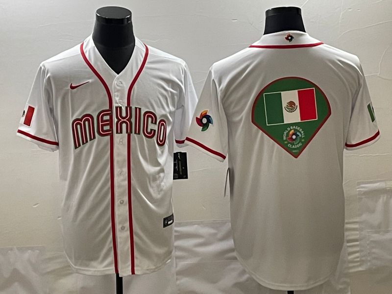 Men 2023 World Cub Mexico Blank White green Nike MLB Jersey1